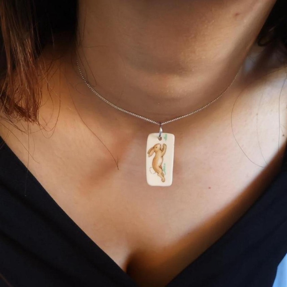 Handmade Ceramic Rabbit Pendant Necklace - Picture 4 of 5